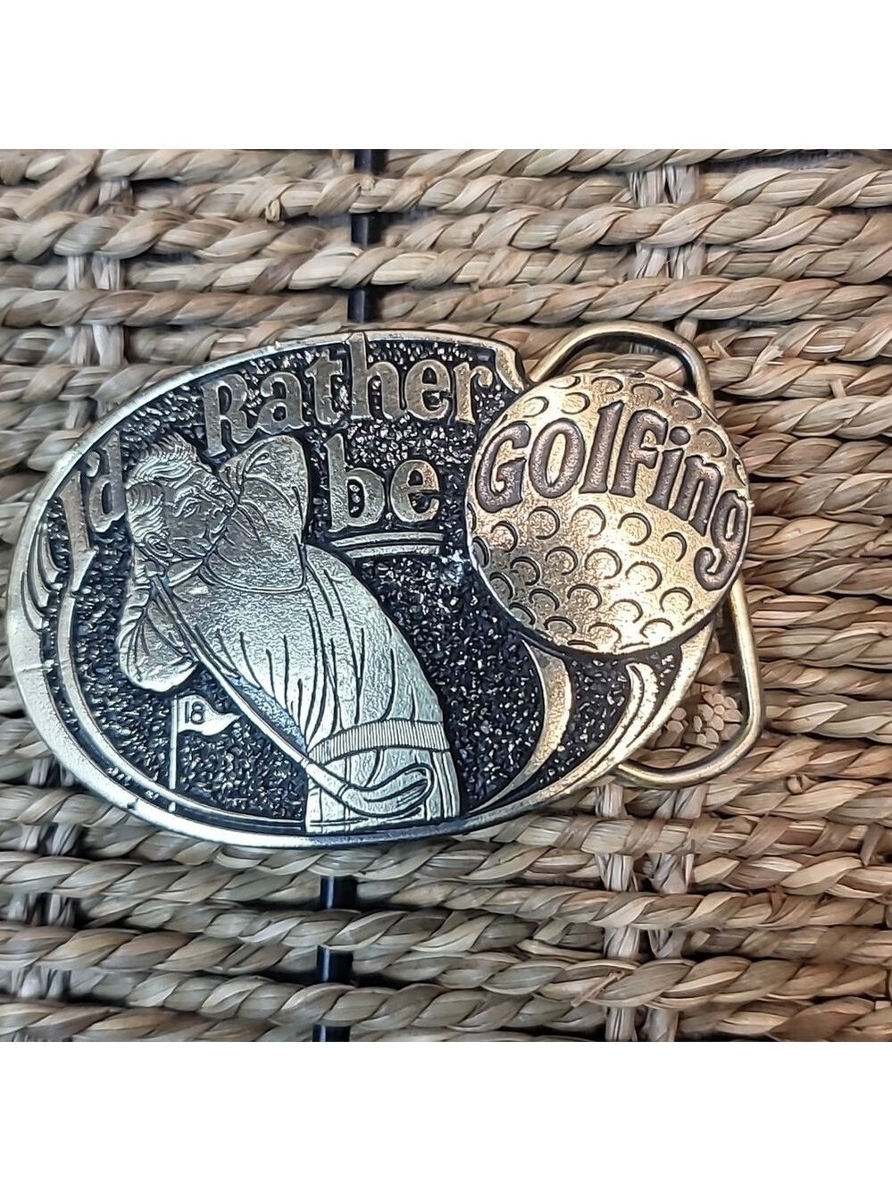 VTG I'D RATHER BE GOLFING Brass Belt The GREAT AMERICAN BUCKLE Co 1984 Golf Ball
